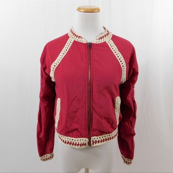 Free People Crochet Inset Baseball Bomber Jacket XS - Picture 4 of 9